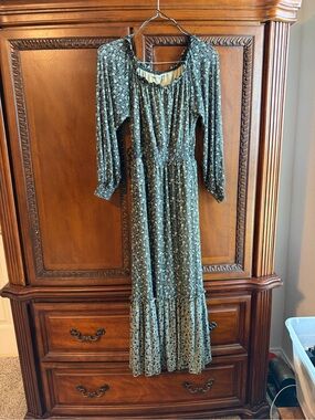 Knox Rose Teal Floral Smocked Waist Maxi Dress